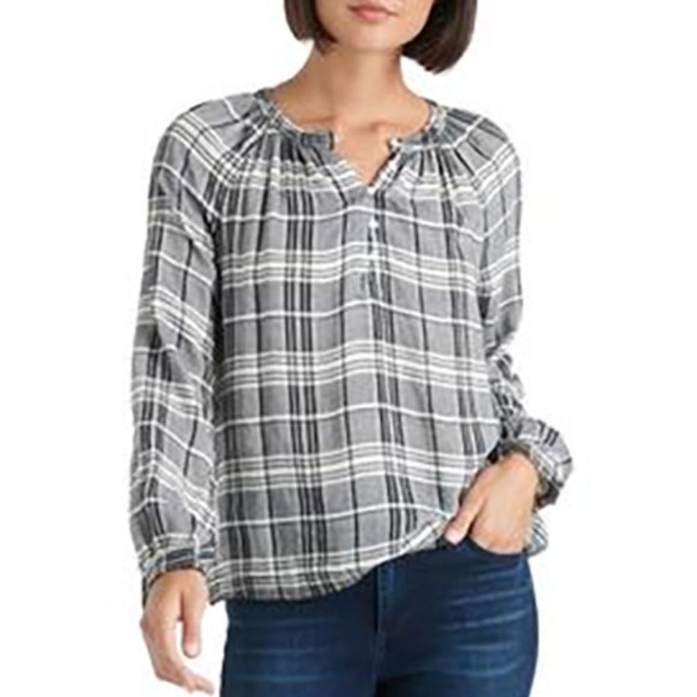 LUCKY BRAND BLACK PLAID TOP NWT, MEDIUM